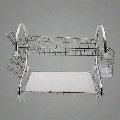 "2-Tier Metal Dish Drying Rack with Utensil Holder and Drain Board"

"Stainless Steel Countertop Dish Rack Organizer for Plates, Bowls, Mugs"

"Space-Saving Dual Layer Dish Drying Rack for Kitchen"

"Heavy Duty Dish Drainer Rack with Modern Silver Finish"

"Compact Metal Dish Drying Rack with Drainage Tray"