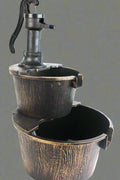 2-Tier Garden Barrel Water Fountain with Cascading Rustic Wooden Design for Outdoor Patio or Yard