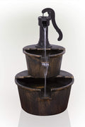 2-Tier Garden Barrel Water Fountain with Cascading Rustic Wooden Design for Outdoor Patio or Yard