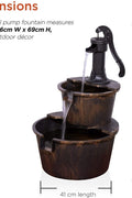 2-Tier Garden Barrel Water Fountain with Cascading Rustic Wooden Design for Outdoor Patio or Yard