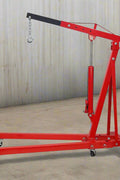2 Ton Folding Hydraulic Engine Crane – Red Heavy-Duty Hoist with 360° Casters and 8-Ton Hydraulic Ram