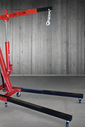 2 Ton Folding Hydraulic Engine Crane – Red Heavy-Duty Hoist with 360° Casters and 8-Ton Hydraulic Ram