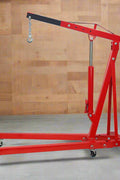 2 Ton Folding Hydraulic Engine Crane – Red Heavy-Duty Hoist with 360° Casters and 8-Ton Hydraulic Ram