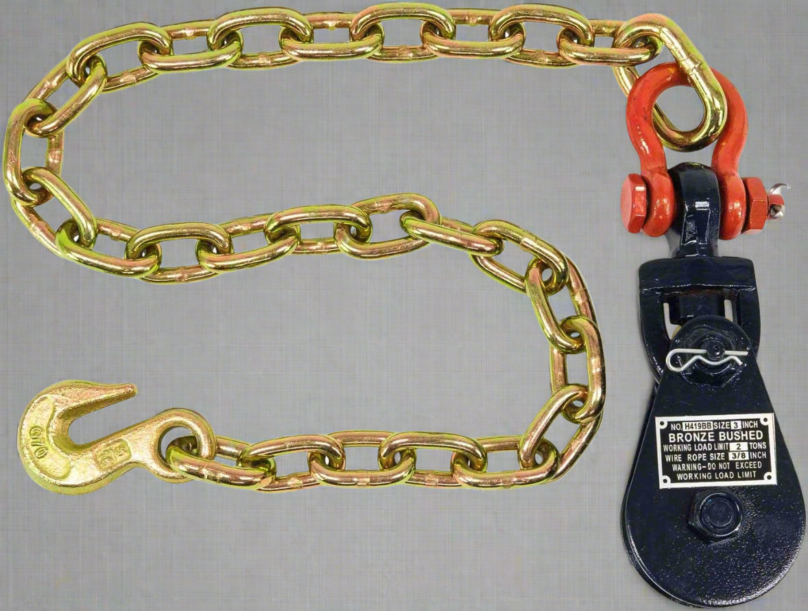 2-ton snatch block with G70 chain and shackle anchor
Heavy-duty towing pulley block with gold chromate chain
Off-road recovery pulley with grab hook and snatch block
Snatch block winch accessory for towing and rigging
Forged steel chain anchor with secure shackle for towing