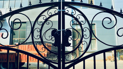 20ft dual swing black metal farm gate for driveway entry

weather-resistant steel driveway gate installed on a farm

heavy-duty driveway gate with powder-coated finish

Metal entrance gate kit with mounting hardware included

black steel gate for rural property or acreage driveway