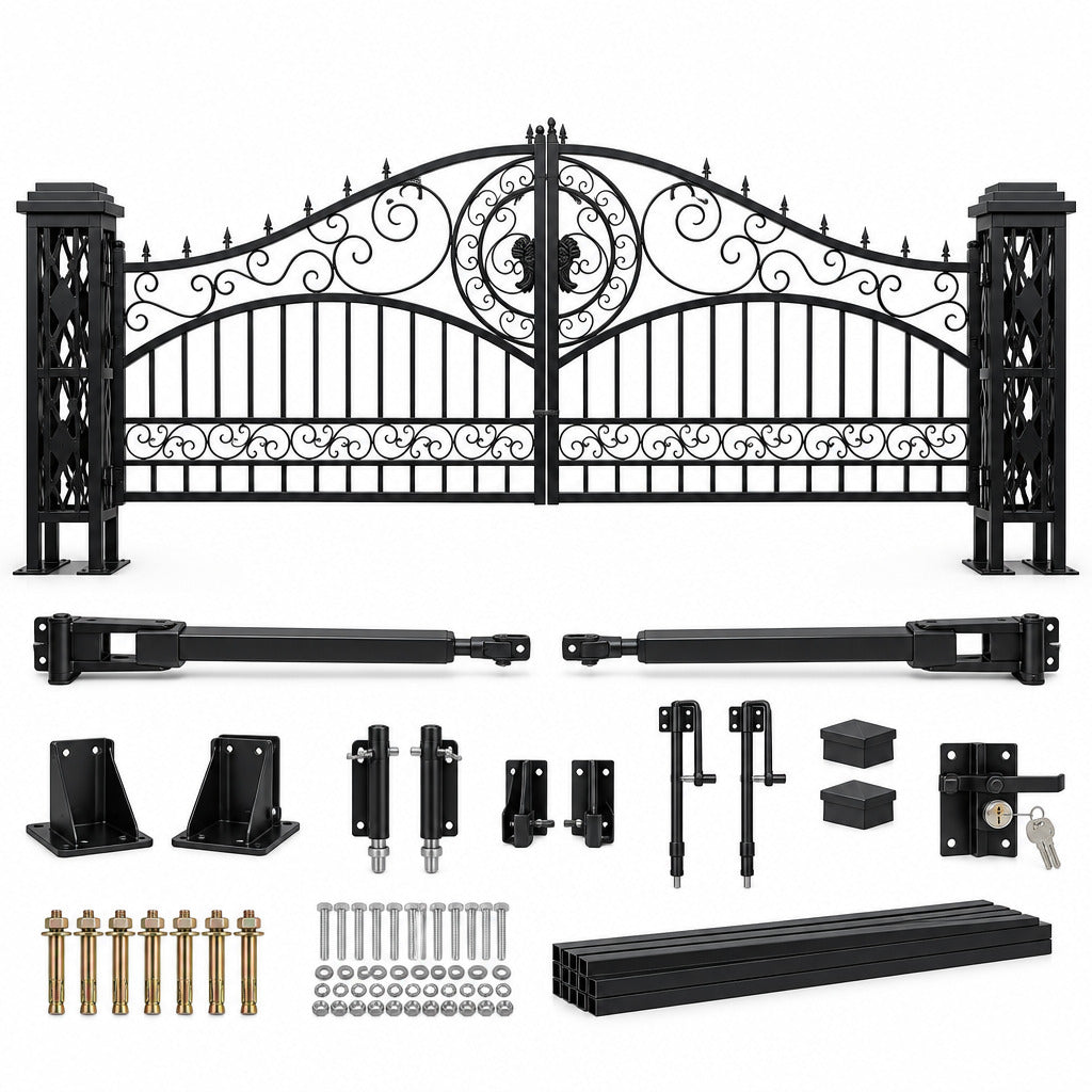 Heavy-Duty 20ft Metal Farm Gate Kit – Dual Swing Driveway Gate w/ Lock ...