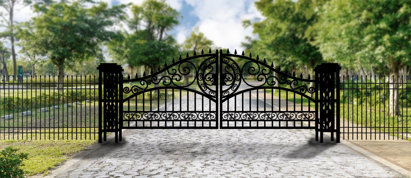 20ft dual swing black metal farm gate for driveway entry

weather-resistant steel driveway gate installed on a farm

heavy-duty driveway gate with powder-coated finish

Metal entrance gate kit with mounting hardware included

black steel gate for rural property or acreage driveway