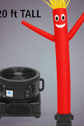 20 FT Inflatable Sky Dancer with Blower – Wacky Waving Man for Outdoor Advertising Colorful inflatable air tube man in red, green, and blue with 18” blower base