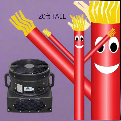 20 FT Inflatable Sky Dancer with Blower – Wacky Waving Man for Outdoor Advertising Colorful inflatable air tube man in red, green, and blue with 18” blower base