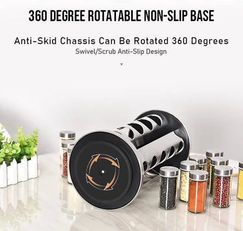 "20 Jar Rotating Stainless Steel Spice Rack with Pre-Filled Jars – Front View"

"Organize Spices Easily with 20 Jar Stainless Steel Carousel Rack"

"Compact Rotating Spice Rack Organizer with Labeled Glass Jars"

"Modern Stainless Steel Kitchen Spice Storage – 20 Jar Set"

