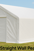 20x30 straight wall peak ceiling shelter with PVC cover – front view
Inside view of industrial-grade PVC storage shelter with steel frame
Roll-up zippered door on heavy-duty 20x30 equipment storage shelter
Installation-ready white PVC storage building for commercial use