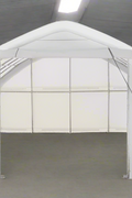 20x30 straight wall peak ceiling shelter with PVC cover – front view
Inside view of industrial-grade PVC storage shelter with steel frame
Roll-up zippered door on heavy-duty 20x30 equipment storage shelter
Installation-ready white PVC storage building for commercial use