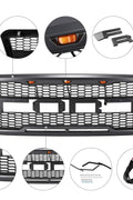 Front view of the 2004–2008 Ford F-150 Raptor grille
Installation kit and LED wiring harness
LED lights close-up on grille
Before and after truck grille installation
Black ABS plastic honeycomb grille
Amber LED light placement inside grille
