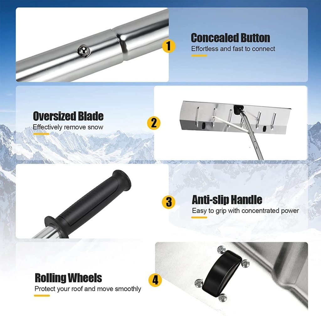 New 20FT Telescopic Aluminum Roof Snow Rake – Lightweight Snow Removal Shovel with Blade S1164 - with | Sold by Uncle Wiener's Wholesale