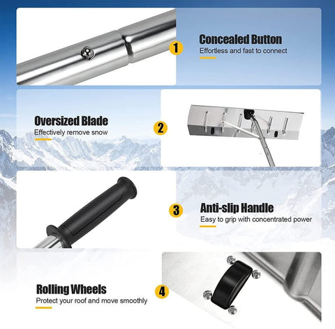 New 20FT Telescopic Aluminum Roof Snow Rake – Lightweight Snow Removal Shovel with Blade S1164 - with | Sold by Uncle Wiener's Wholesale