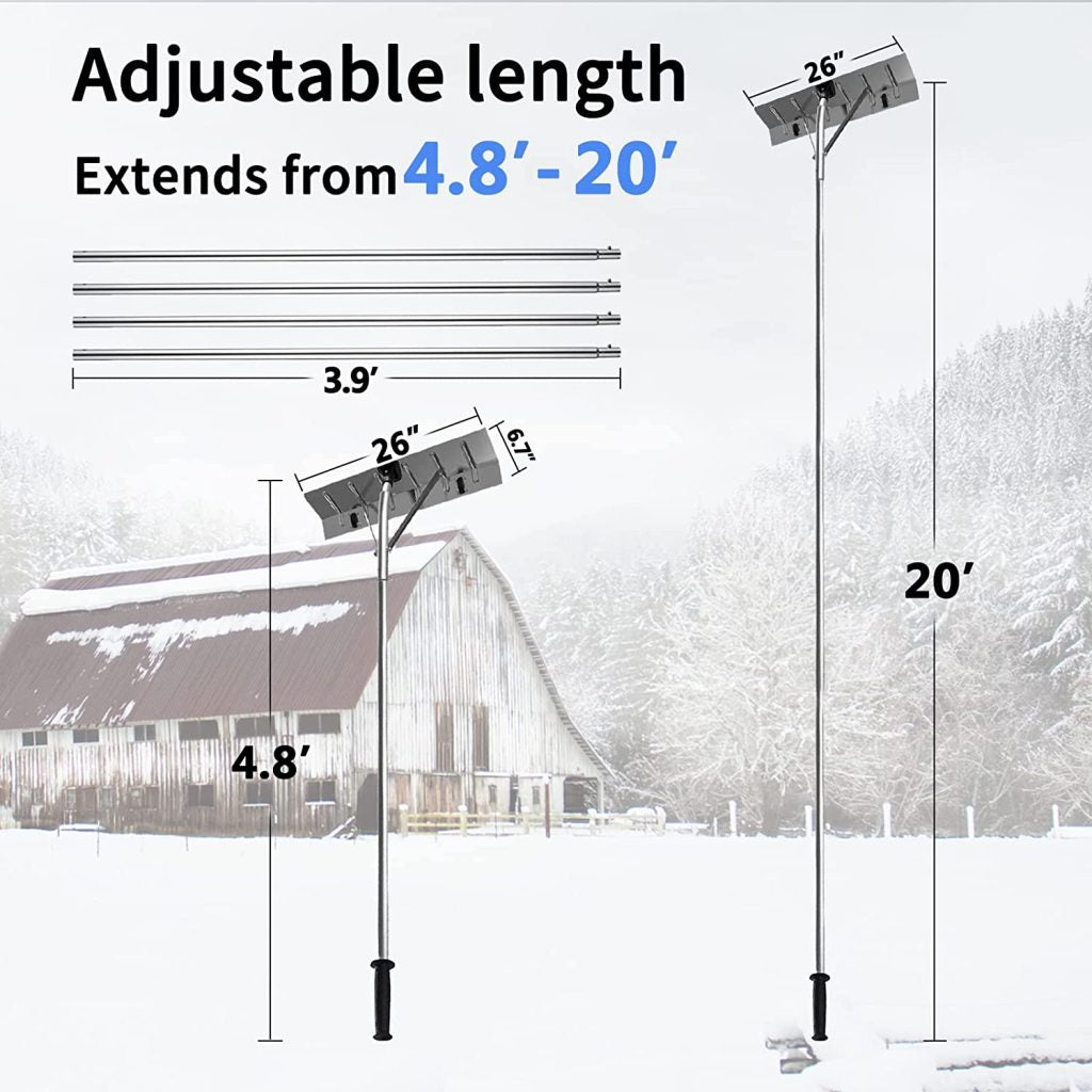 New 20FT Telescopic Aluminum Roof Snow Rake – Lightweight Snow Removal Shovel with Blade S1164 - with | Sold by Uncle Wiener's Wholesale