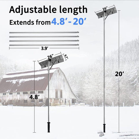 New 20FT Telescopic Aluminum Roof Snow Rake – Lightweight Snow Removal Shovel with Blade S1164 - with | Sold by Uncle Wiener's Wholesale