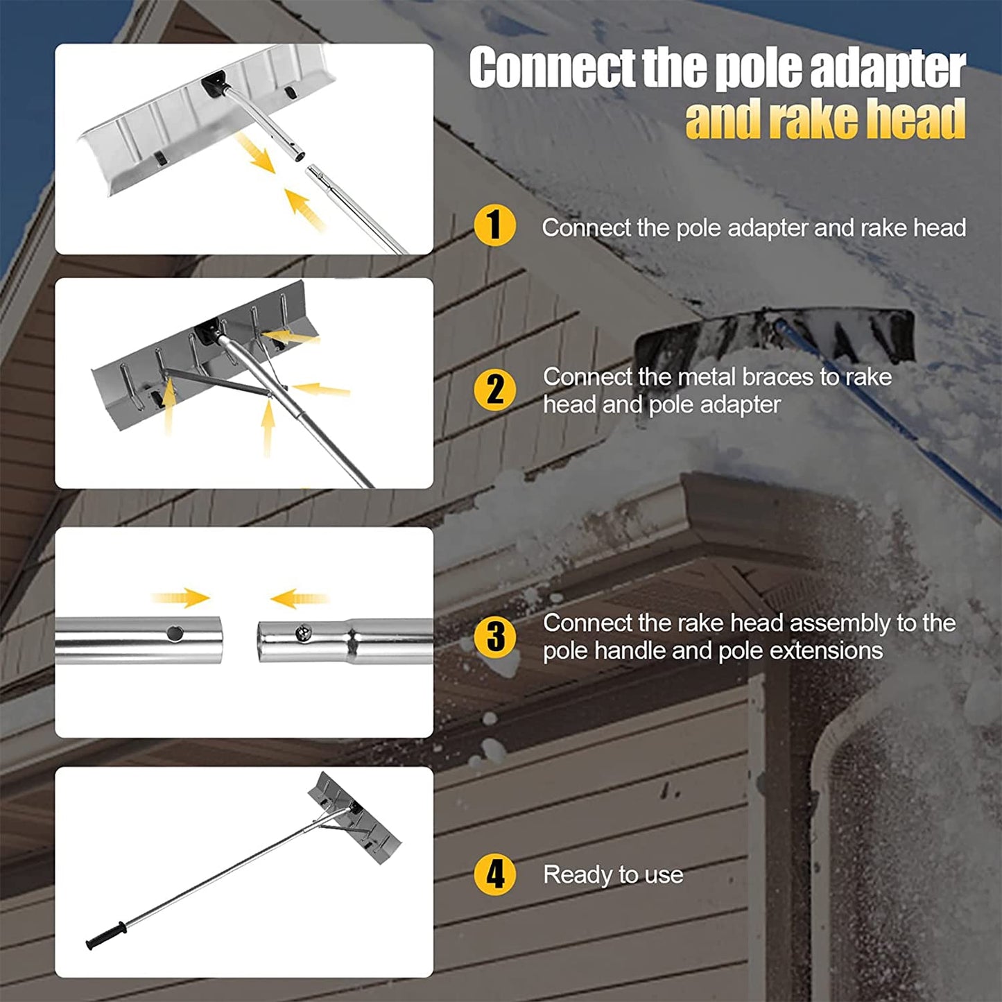New 20FT Telescopic Aluminum Roof Snow Rake – Lightweight Snow Removal Shovel with Blade S1164 - with | Sold by Uncle Wiener's Wholesale