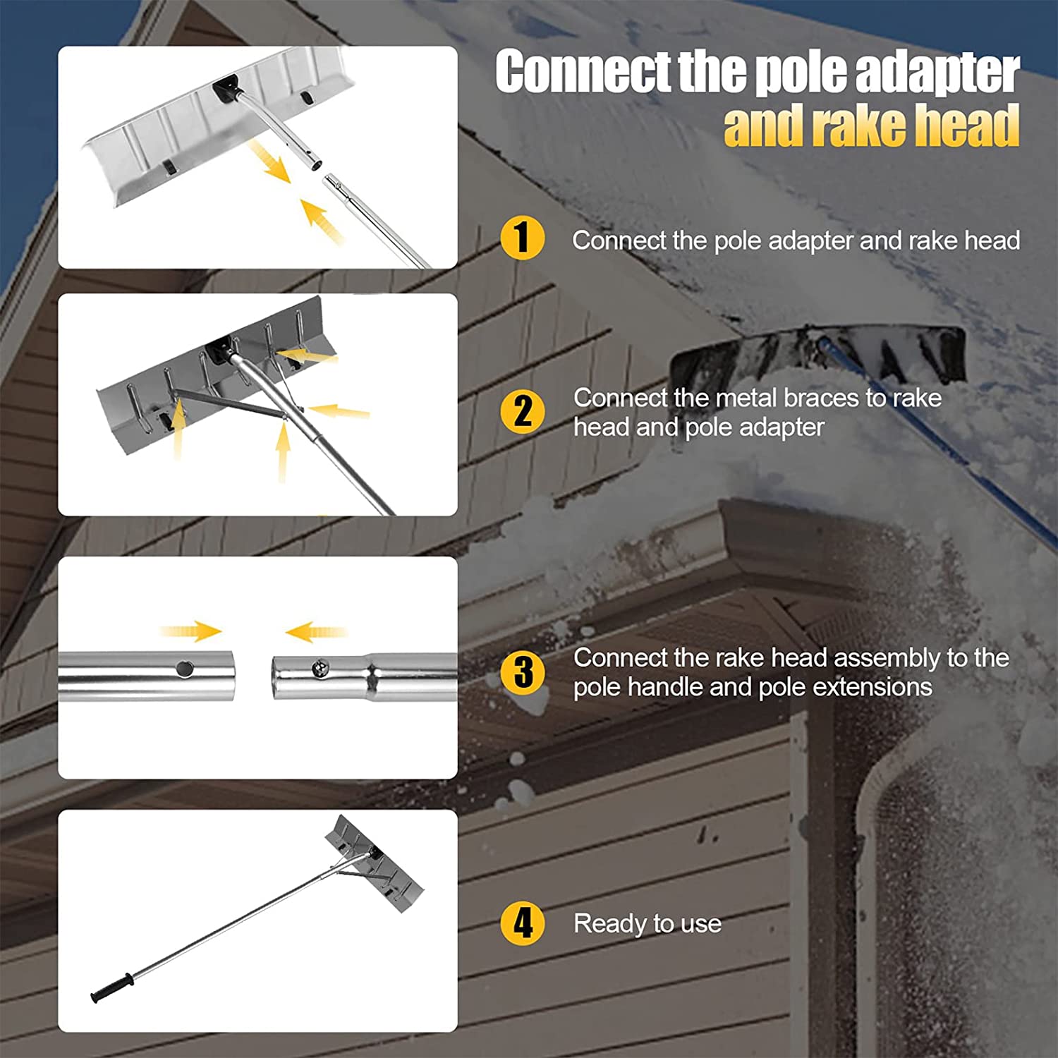 New 20FT Telescopic Aluminum Roof Snow Rake – Lightweight Snow Removal Shovel with Blade S1164 - with | Sold by Uncle Wiener's Wholesale