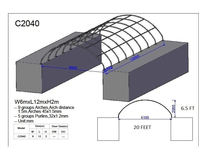 Heavy-duty truss fabric storage buildings – 20x20, 20x40, 40x40 sizes – container shelter with galvanized steel frame and PE cover