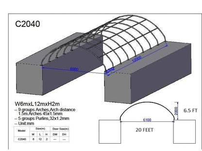 Heavy-duty truss fabric storage buildings – 20x20, 20x40, 40x40 sizes – container shelter with galvanized steel frame and PE cover