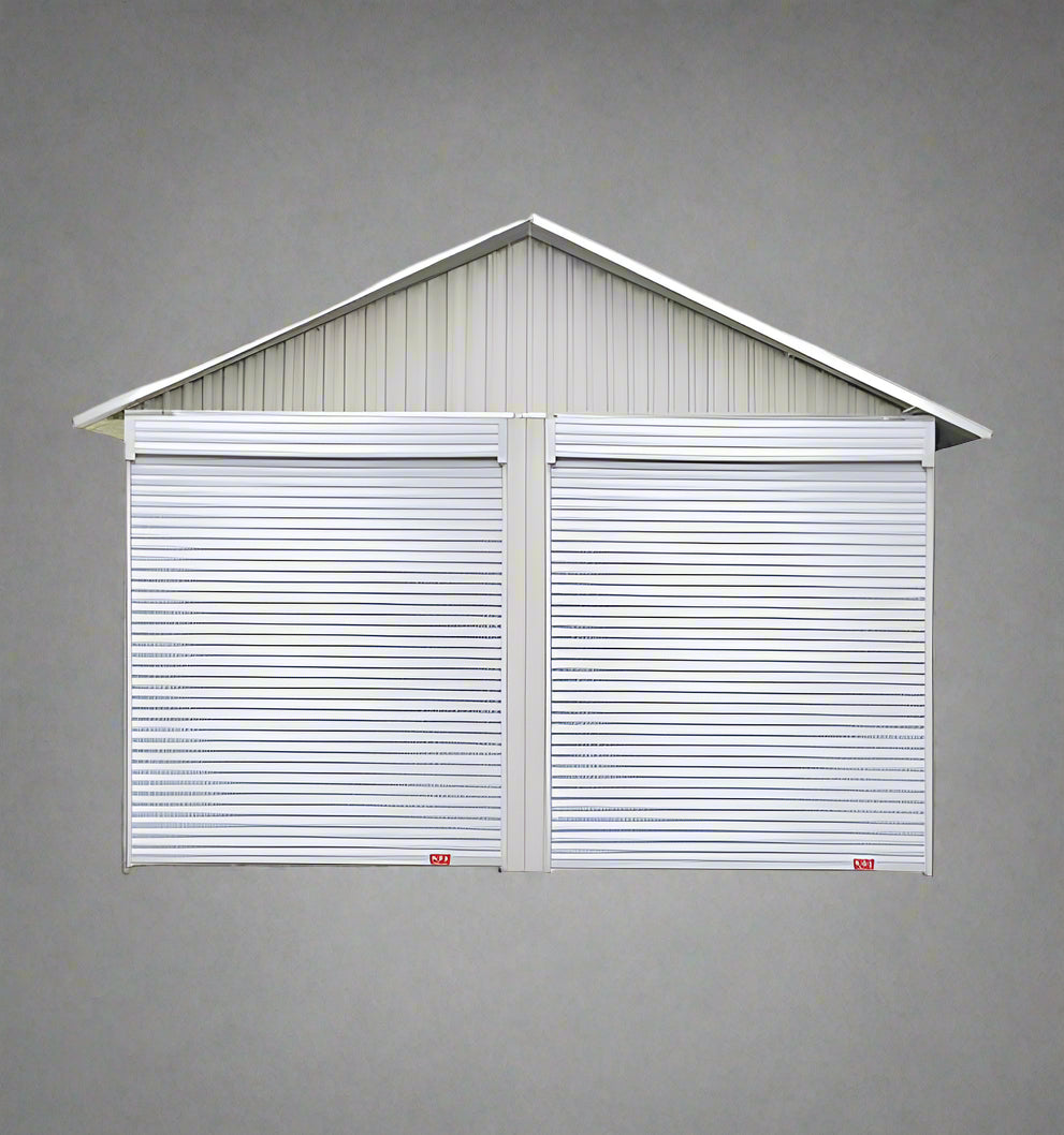 “Front view of 21x19 FT metal garage shed with electric roll-up doors”

“Side view of heavy-duty double metal garage shed structure”

“Spacious steel shed ideal for vehicle or equipment storage”