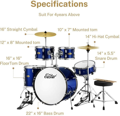 New 22 - Inch Full Size 5 - Piece Drum Set ��� Complete Beginner Drum Kit for Adults & Teens 315509 - with | Sold by Uncle Wiener's Who