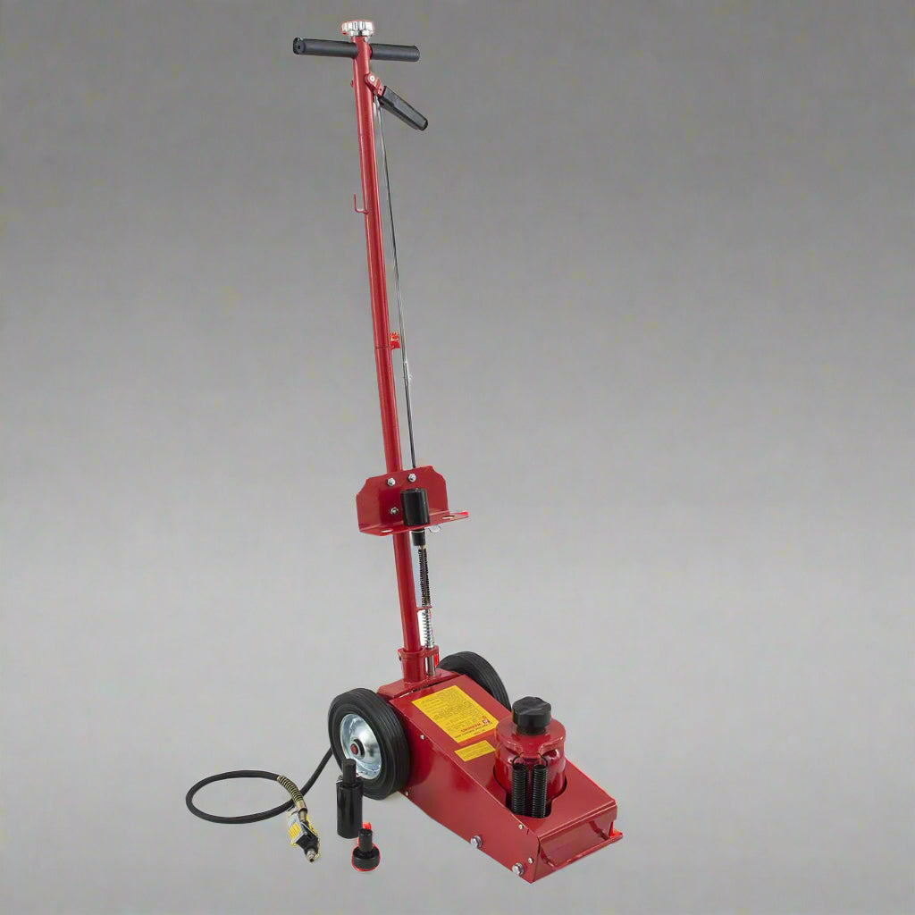 22 Ton Air Hydraulic Floor Jack – Full Side View in Red
35 Ton Air Hydraulic Jack with Adapters – Black Finish
Heavy-Duty Floor Jack Set – Both Sizes with Components
22 & 35 Ton Air Jacks – Extended Handle Setup
Close-Up of Hydraulic Lift Mechanism and Controls
Heavy-Duty Wheels and Lifting Saddle – Air Jack Detail