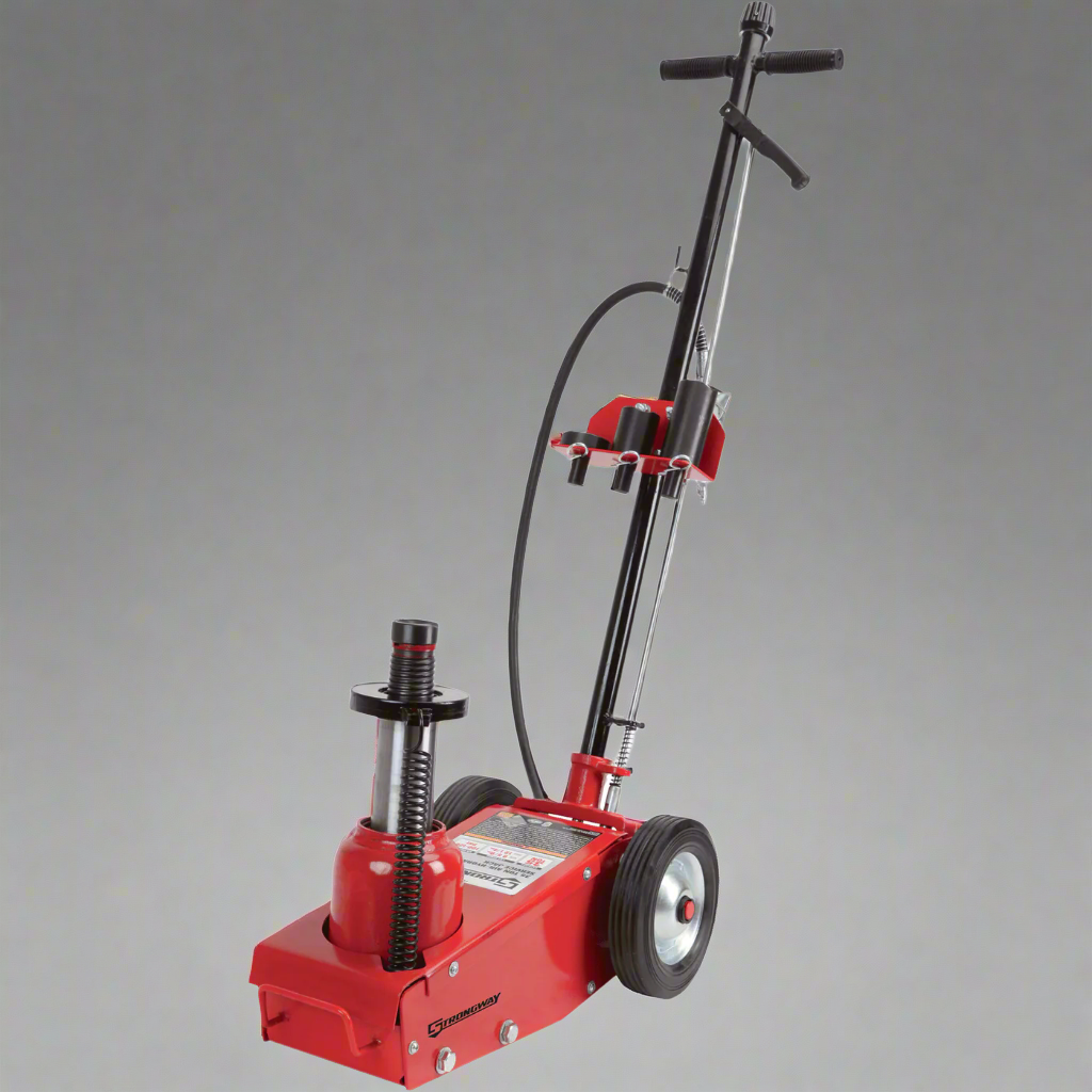 22 Ton Air Hydraulic Floor Jack – Full Side View in Red
35 Ton Air Hydraulic Jack with Adapters – Black Finish
Heavy-Duty Floor Jack Set – Both Sizes with Components
22 & 35 Ton Air Jacks – Extended Handle Setup
Close-Up of Hydraulic Lift Mechanism and Controls
Heavy-Duty Wheels and Lifting Saddle – Air Jack Detail