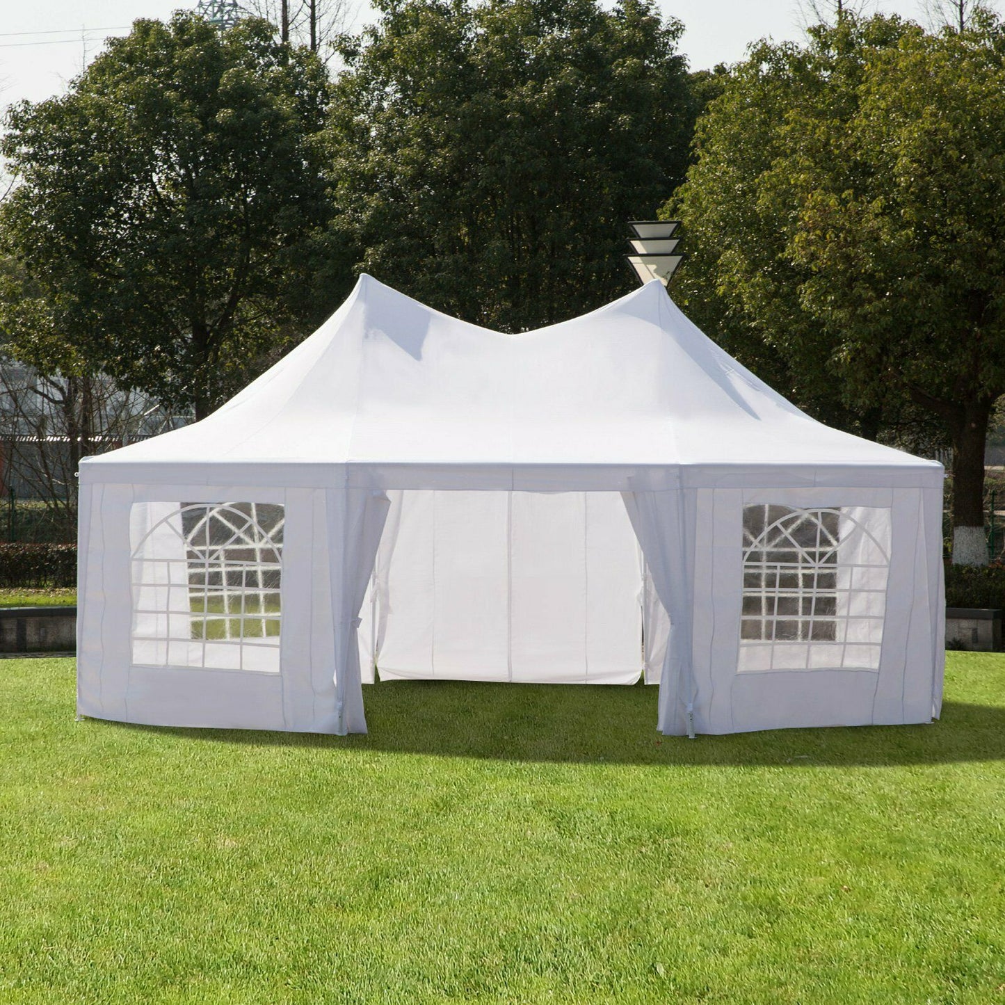 New 22 x 16 Ft Octagon PVC Party Tent – Waterproof High Roof Event Canopy with Church Windows – SKU S3074 - with | Sold by Uncle Wiener's Wholesale