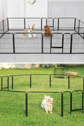 Outdoor 24-panel metal dog playpen in backyard

Heavy-duty dog fence setup with black powder-coated panels

Large modular dog run for multiple pets

Rectangle layout of outdoor dog enclosure

Secure outdoor pet fence with gate access