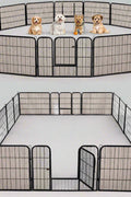 Outdoor 24-panel metal dog playpen in backyard

Heavy-duty dog fence setup with black powder-coated panels

Large modular dog run for multiple pets

Rectangle layout of outdoor dog enclosure

Secure outdoor pet fence with gate access