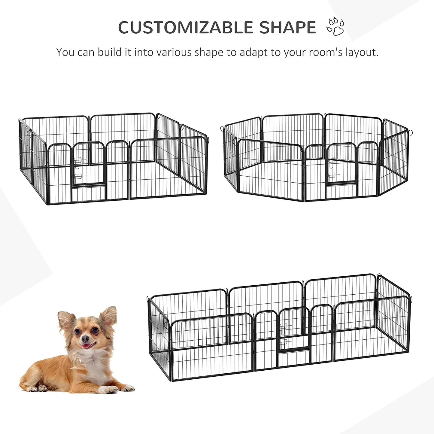 Outdoor 24-panel metal dog playpen in backyard

Heavy-duty dog fence setup with black powder-coated panels

Large modular dog run for multiple pets

Rectangle layout of outdoor dog enclosure

Secure outdoor pet fence with gate access