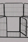 Outdoor 24-panel metal dog playpen in backyard

Heavy-duty dog fence setup with black powder-coated panels

Large modular dog run for multiple pets

Rectangle layout of outdoor dog enclosure

Secure outdoor pet fence with gate access