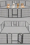 Outdoor 24-panel metal dog playpen in backyard

Heavy-duty dog fence setup with black powder-coated panels

Large modular dog run for multiple pets

Rectangle layout of outdoor dog enclosure

Secure outdoor pet fence with gate access
