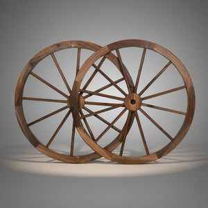 Decorative Wooden Garden Wagon Wheels – Rustic Burnt Wood Outdoor Décor in 24", 32", 36", 42", 48" Sizes