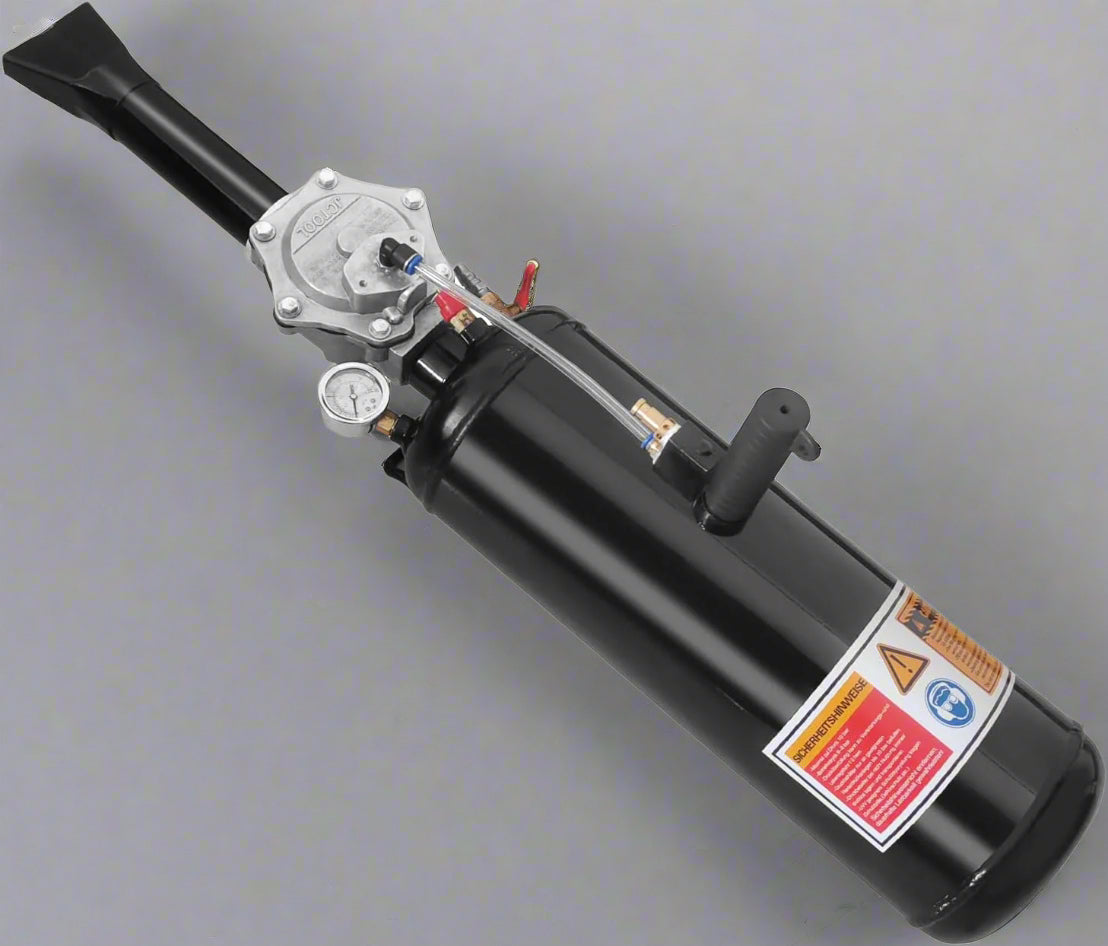 2.4 gallon tire bead blaster with pressure gauge and yellow tank
Pneumatic trigger valve tire bead seater tool
Heavy-duty tire bead seating tank for trucks and ATVs