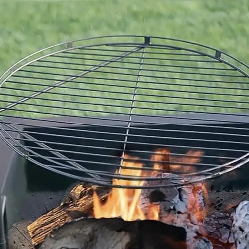 “24-inch campfire swing grill with hanging cooking rack”
• “Steel fire pit grill with adjustable height for outdoor use”
• “Camping fire grill setup over open flame”