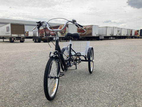 New 24 - Inch Adult Tricycle 3 - Wheel Bicycle with Basket – 7 - Speed Shimano – SKUTRI24ADULT - with 24″ | Sold by Uncle Wiener's Wholesale