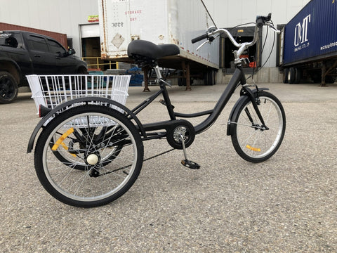 New 24 - Inch Adult Tricycle 3 - Wheel Bicycle with Basket – 7 - Speed Shimano – SKUTRI24ADULT - with 24″ | Sold by Uncle Wiener's Wholesale