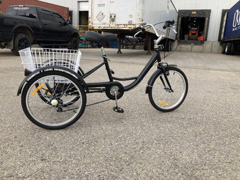 New 24 - Inch Adult Tricycle 3 - Wheel Bicycle with Basket – 7 - Speed Shimano – SKUTRI24ADULT - with 24″ | Sold by Uncle Wiener's Wholesale