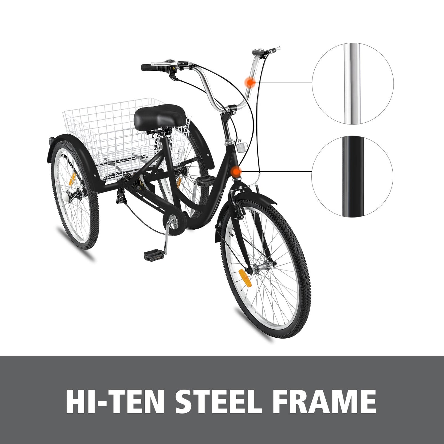 New 24 - Inch Adult Tricycle 3 - Wheel Bicycle with Basket – 7 - Speed Shimano – SKUTRI24ADULT - with 24″ | Sold by Uncle Wiener's Wholesale