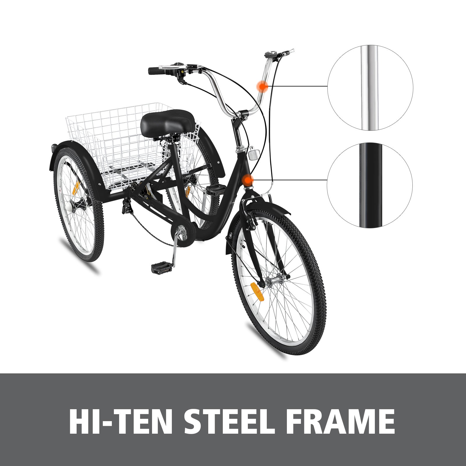 New 24 - Inch Adult Tricycle 3 - Wheel Bicycle with Basket – 7 - Speed Shimano – SKUTRI24ADULT - with 24″ | Sold by Uncle Wiener's Wholesale
