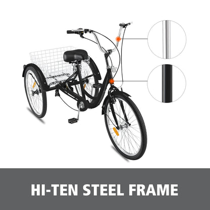 New 24 - Inch Adult Tricycle 3 - Wheel Bicycle with Basket – 7 - Speed Shimano – SKUTRI24ADULT - with 24″ | Sold by Uncle Wiener's Wholesale