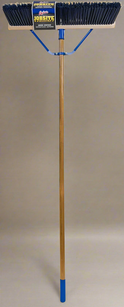 24 inch heavy-duty wood push broom for warehouse cleaning
Shop broom with long wood handle and bristle support brace
Garage floor sweeper for asphalt and concrete debris
Industrial heavy-duty broom with 60 inch handle
Bristled floor broom for outdoor surfaces and driveways