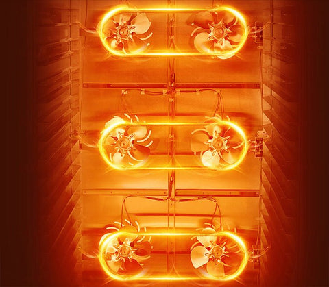 Front view of 24-layer stainless steel food dehydrator with digital controls

Display panel of commercial dehydrator with LED screen

Dehydrator trays showing fruits and herbs drying

Beef jerky inside stainless steel dehydrator

Dehydrated apple chips, mango, and banana slices in dehydrator