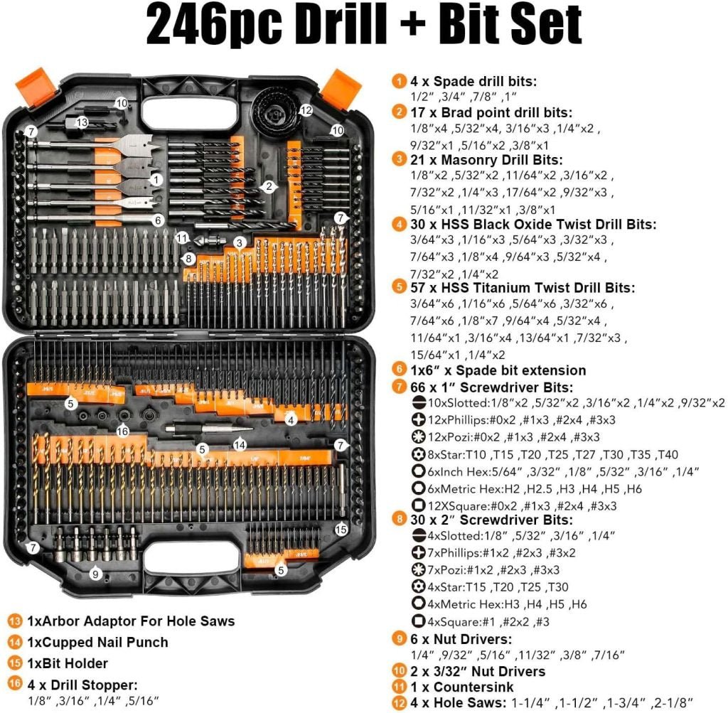 New 246 PCS Wood, Metal & Masonry Drill Bit Set – Comprehensive Multi - Material Drill Tool Kit ETDBA246 - with | Sold by Uncle Wiener's Wholesale