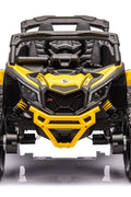 Neon Green 24V Can-Am UTV ride-on car for kids

Side view of Can-Am Maverick electric kids vehicle

Rear suspension view of 2-seater ride-on UTV

LED headlight detail on Can-Am ride-on

Kids ride-on off-road UTV in Neon Pink