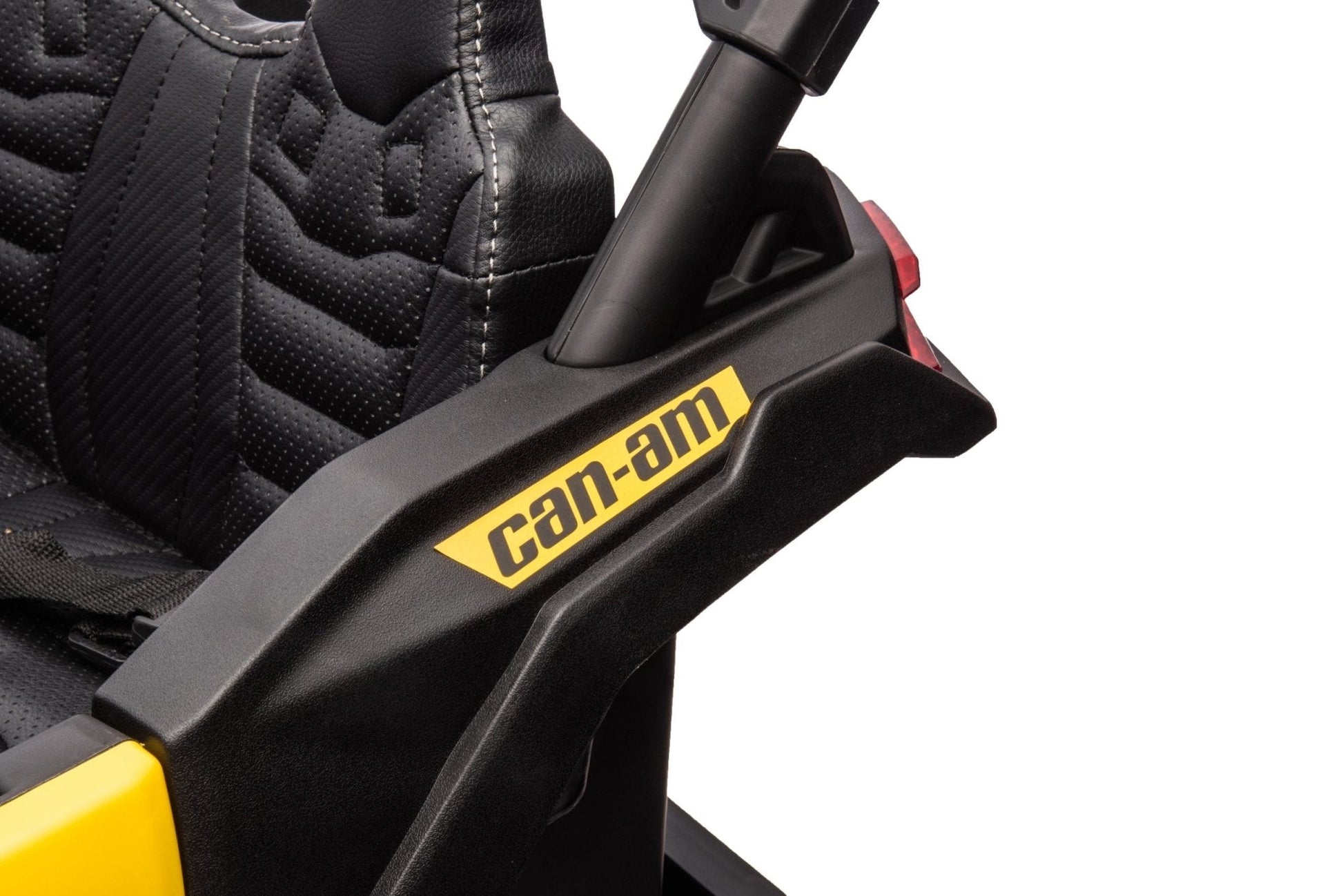 Neon Green 24V Can-Am UTV ride-on car for kids

Side view of Can-Am Maverick electric kids vehicle

Rear suspension view of 2-seater ride-on UTV

LED headlight detail on Can-Am ride-on

Kids ride-on off-road UTV in Neon Pink