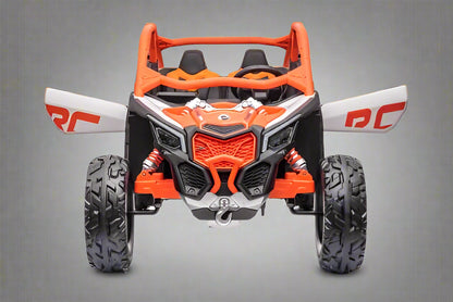 Can-Am Maverick 24V Ride-On UTV – Orange White 2-Seater
200W Brushless Motor UTV for Kids – Front View
24V Ride-On UTV with Remote and Suspension
Dual-Seater Kids UTV – Red White Can-Am Style
Can-Am Maverick Ride-On with Off-Road Tires for Kids